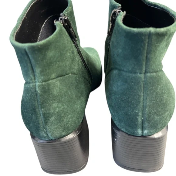 White Mountain Ankle Boots Women 7.5 Green Suede Leather Block Heel Zip Closure - Picture 7 of 11